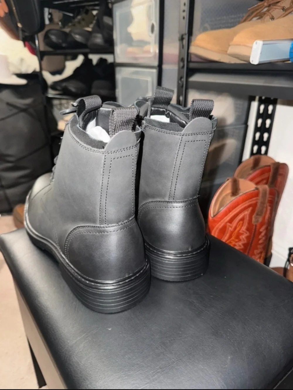 Men's Lace-Up Cap-Toe Combat Boots - Charcoal Gray